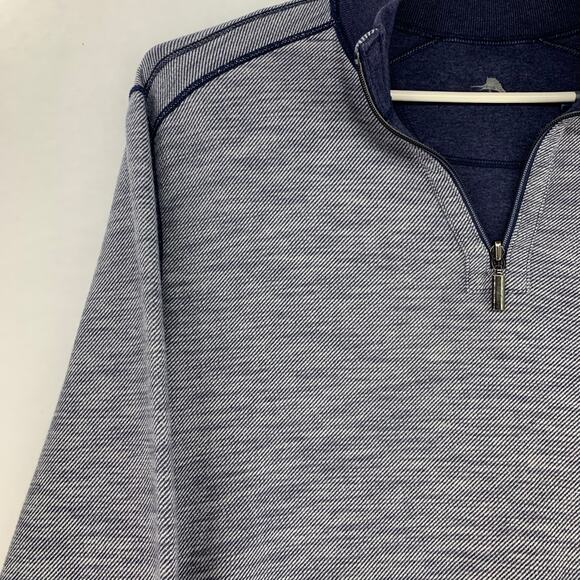 Tommy Bahama Flip Coast 1/4 Zip Sweater, Reversible Gray to Blue Striped - Picture 7 of 14